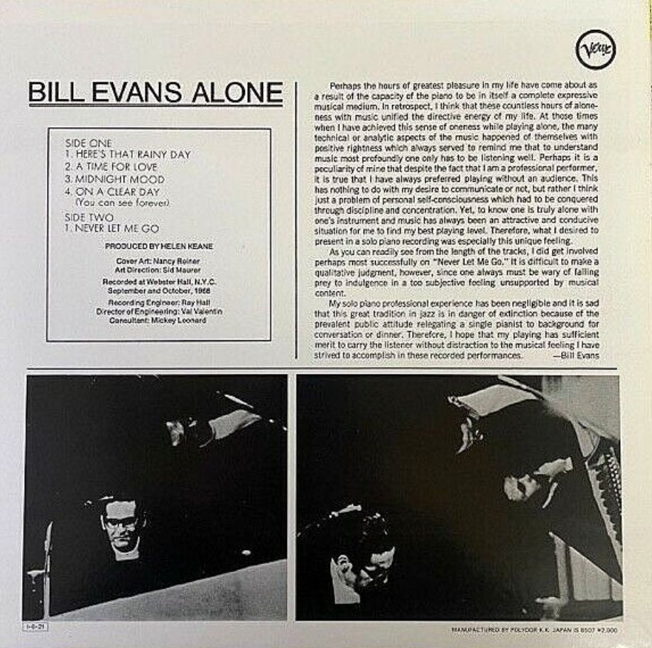 Bill Evans - Alone (Japan Import) - Inner Ocean Records