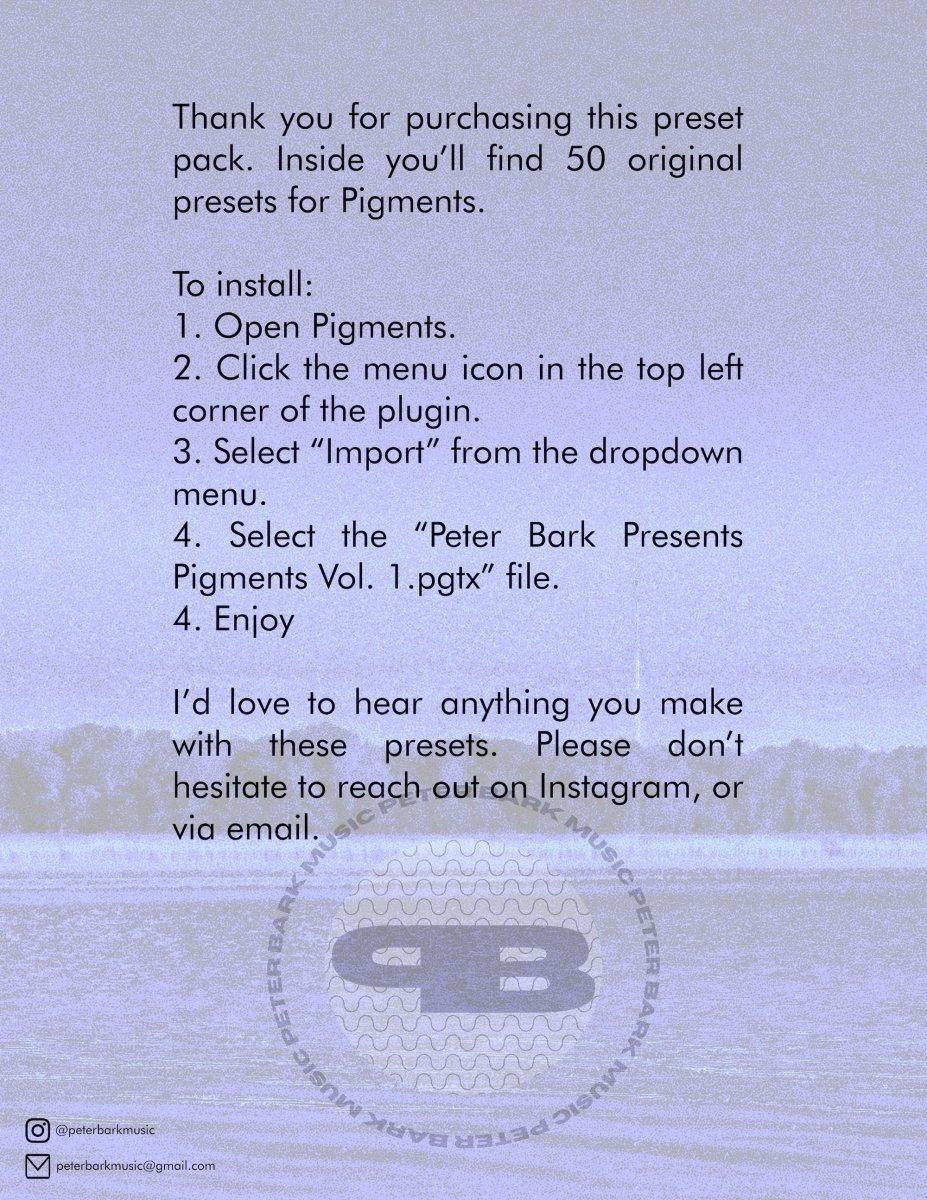 Pigments Presets Vol. 1 by Peter Bark - Inner Ocean Records