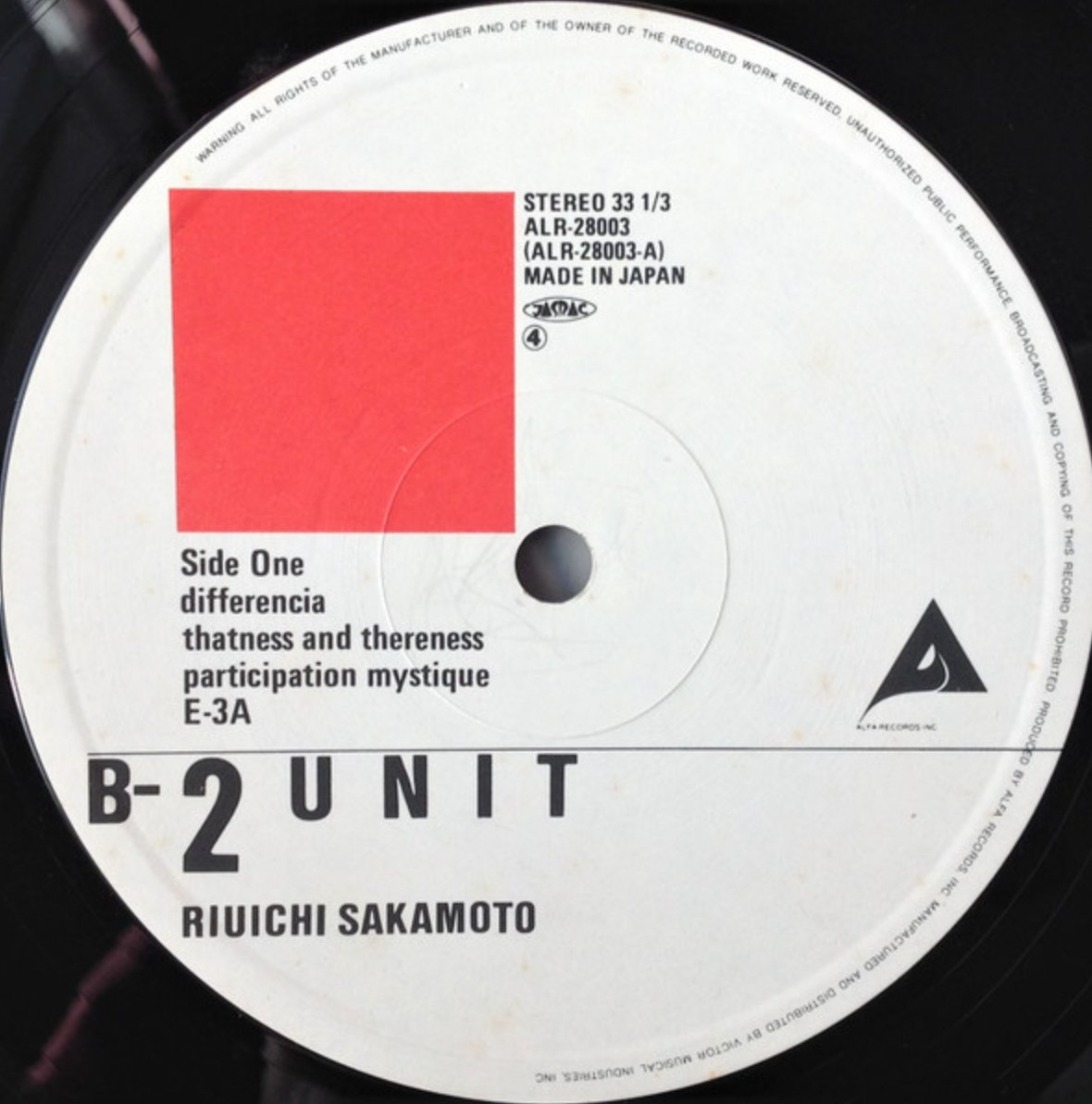 Ryuichi Sakamoto - B2 Unit (Japan Import) - Inner Ocean Records